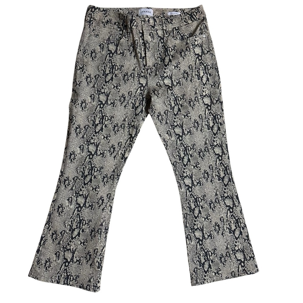FRAME Le Crop Mini Boot Jeans Snakeskin Print. Size 32